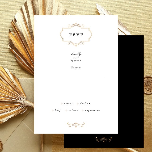Schwarz-weiße Goldhochzeit RSVP Karte (Von Creator hochgeladen)