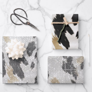 Schwarz-weiße Goldkühe Geschenkpapier Set