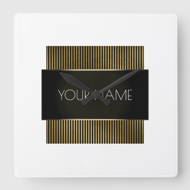 Schwarz-weiße Goldstreifen - Städtische Minimal Quadratische Wanduhr (Vorderseite)