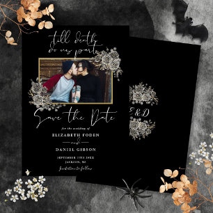 Schwarz-Weiße gotische Blumen-Hochzeitsfotos Save The Date