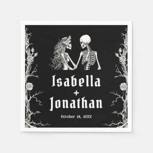 Schwarz-weiße gotische Halloween-Skelette Hochzeit Serviette