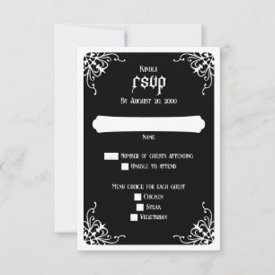 Schwarz-weiße gotische Hochzeit RSVP Karte