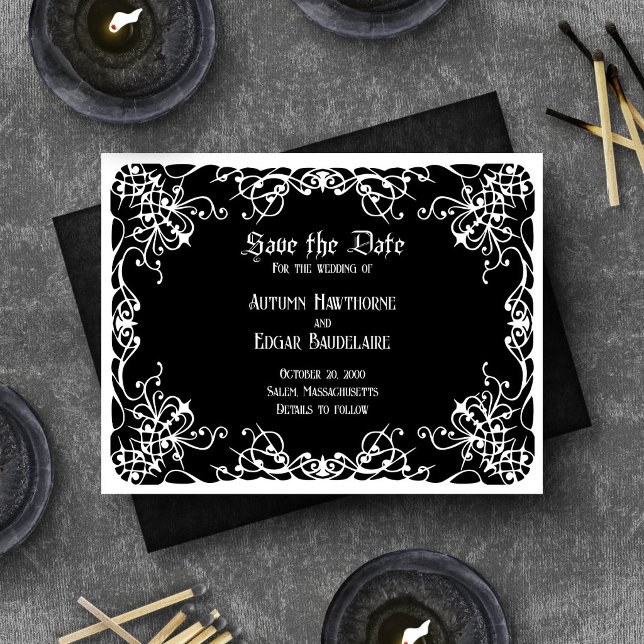 Schwarz-weiße gotische Hochzeit Save The Date (Von Creator hochgeladen)