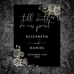 Schwarz-Weiße-Gotische-Rosen-Blumen-Hochzeitsschil Poster
