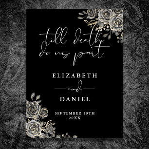 Schwarz-Weiße-Gotische-Rosen-Blumen-Hochzeitsschil Poster