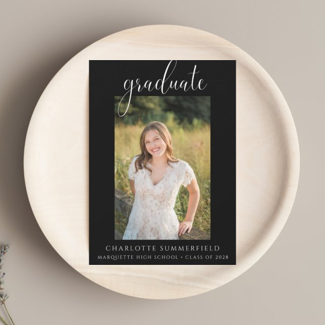 Schwarz-weiße Graduierungspartei für Skript-Foto Einladung (Von Creator hochgeladen)