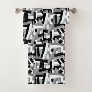 Schwarz-weiße graue Abstrakte geometrische Patches Badhandtuch Set