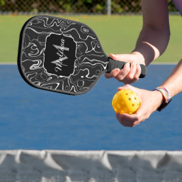 Schwarz-weiße graue Damaskus abstrakte Wirbel Mono Pickleball Schläger