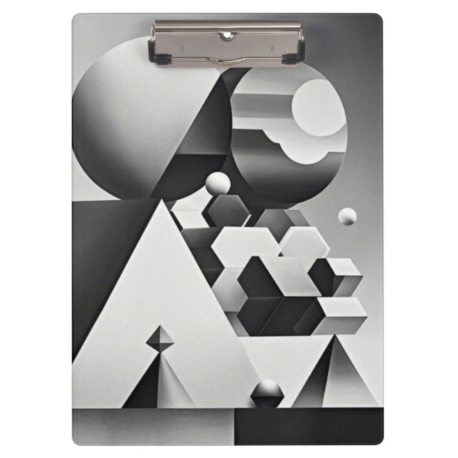 Schwarz-weiße graue geometrische Formen Klemmbrett (Vorderseite)