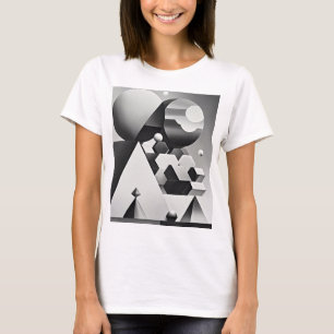 Schwarz-weiße graue geometrische Formen T-Shirt