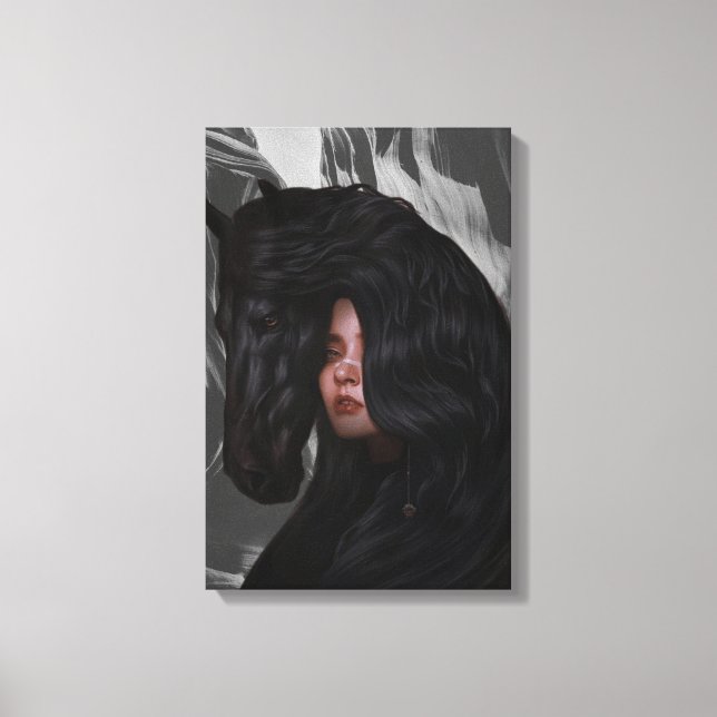 Schwarz-weiße graue Mädchenkunst Leinwanddruck (Vorderseite)