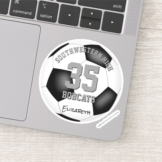 Schwarz-weiße graue Mannschaft nennt Jungen Fußbal Aufkleber (Detail)