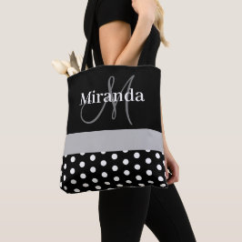 Schwarz-weiße graue Monogram Script Polka Dots
