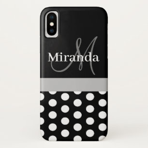 Schwarz-weiße graue Monogram Script Polka Dots Case-Mate iPhone Hülle