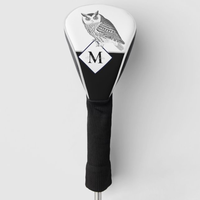 Schwarz-weiße graue Owl Monogram Name Golf Head Co Headcover (Vorderseite)