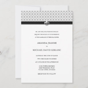 Schwarz-weiße Gray Lilie Pattern Hochzeit Einladung