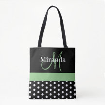 Schwarz-weiße Green Monogram Script Polka Dots