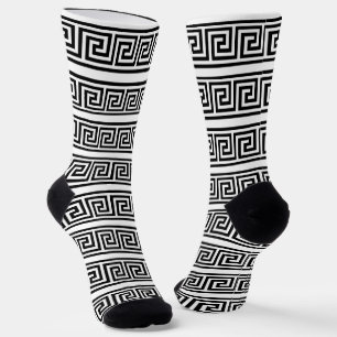 Schwarz-weiße griechische Muster-Crew-Socken Socken