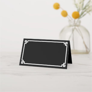 Schwarz-weiße griechische Schlüssel-Rand-Hochzeit Platzkarte