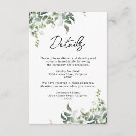 Schwarz-weiße Grüne Botanische Wasserfarbenhochzei Begleitkarte