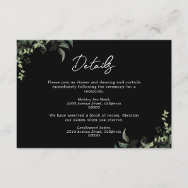 Schwarz-weiße Grüne Botanische Wasserfarbenhochzei Begleitkarte