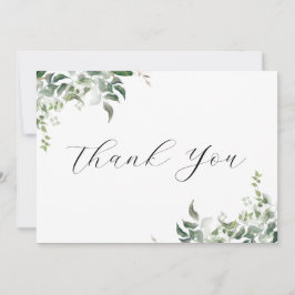 Schwarz-weiße Grüne Botanische Wasserfarbenhochzei Dankeskarte