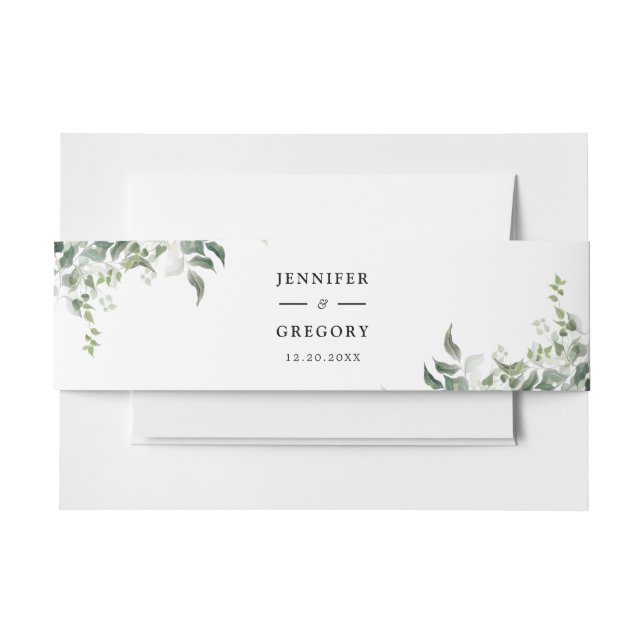 Schwarz-weiße Grüne Botanische Wasserfarbenhochzei Einladungsbanderole (Vorderseite Beispiel)