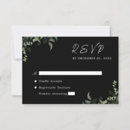 Schwarz-weiße Grüne Botanische Wasserfarbenhochzei RSVP Karte