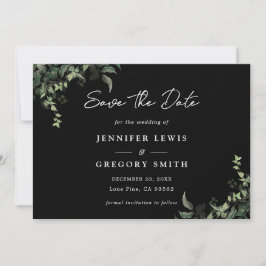 Schwarz-weiße Grüne Botanische Wasserfarbenhochzei Save The Date