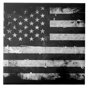 Schwarz-weiße Grunge-amerikanische Flagge Fliese