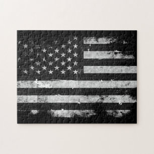 Schwarz-weiße Grunge-amerikanische Flagge Puzzle