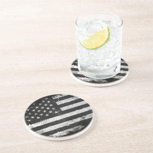 Schwarz-weiße Grunge-amerikanische Flagge Untersetzer
