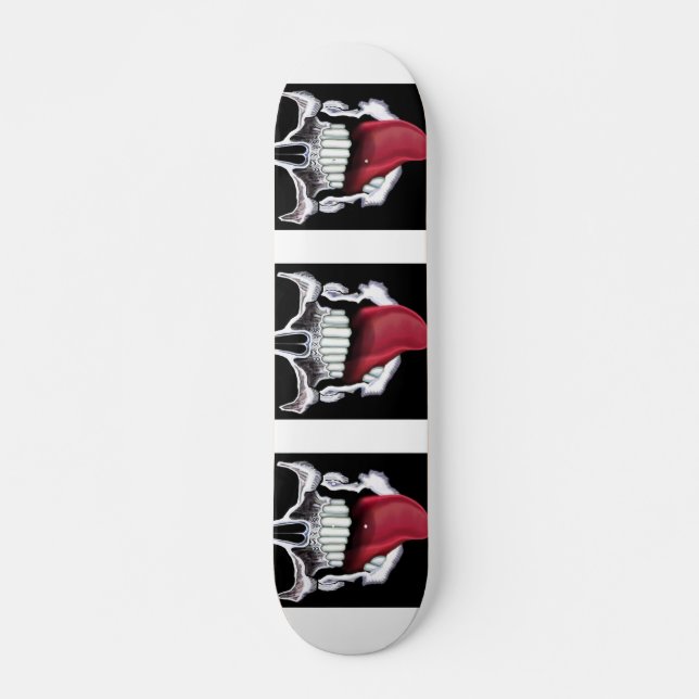 Schwarz-weiße Grunge Skulls Rote Zunge Skateboard (Vorne)