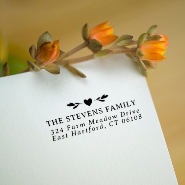 Schwarz-weiße Grünpflanzen Herzname und Anschrift Permastempel (Von Creator hochgeladen)