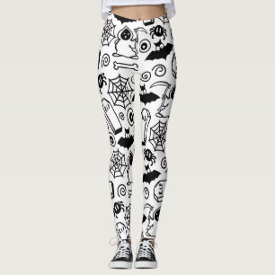 SCHWARZ-WEIßE HALLOWEEN-DOODLES LEGGINGS