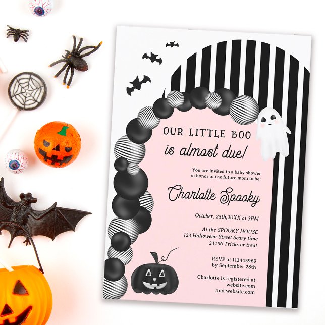 Schwarz-weiße Halloween-Kinderdusche Einladung (Black white Halloween little boo baby shower Invitation pastel pink)