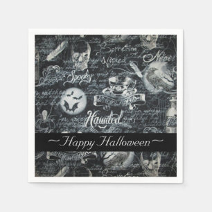 Schwarz-weiße Halloween Servietten mit Geistern
