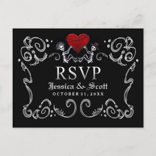 Schwarz-weiße Halloween Skelette Wedding MENU-UAWG Einladungspostkarte