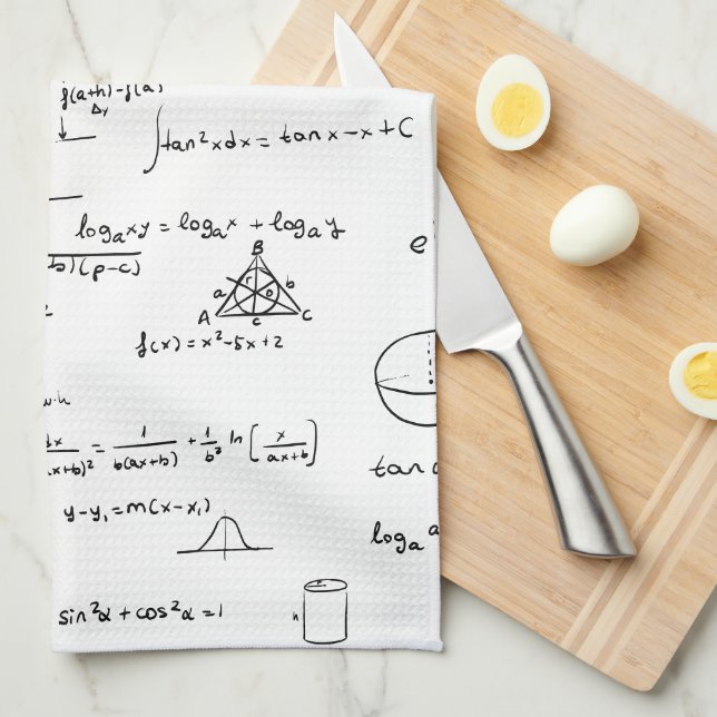 Schwarz-weiße handgeschriebene Mathematik Formeln Geschirrtuch (Viertel Falte)