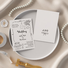Schwarz-weiße handgezeichnete Doodle-Hochzeit  Einladung