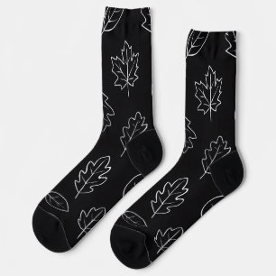 Schwarz-weiße Herbstlaub-Socken Minimalistischer Socken