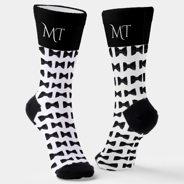 Schwarz-weiße Herren Hochzeitsmonogramm Socken (Gewinkelt)