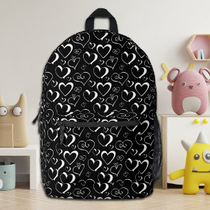 Schwarz-weiße Herz-Schulrucksack Bedruckter Rucksack