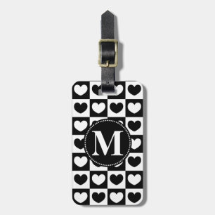 Schwarz-Weiße Herzen, Monogramm Gepäckanhänger