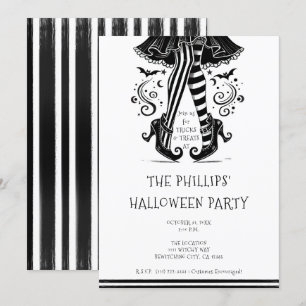 Schwarz & Weiße Hexenbeine Whimsical Halloween-Par Einladung