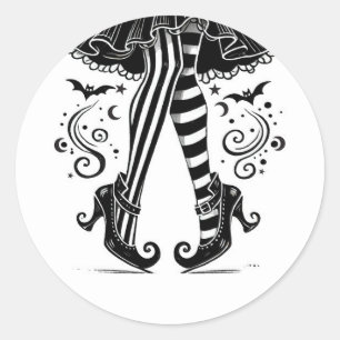 Schwarz & Weiße Hexenbeine Whimsical Halloween-Par Runder Aufkleber