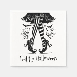 Schwarz-weiße Hexenbeine Whimsical Halloween-Party Serviette