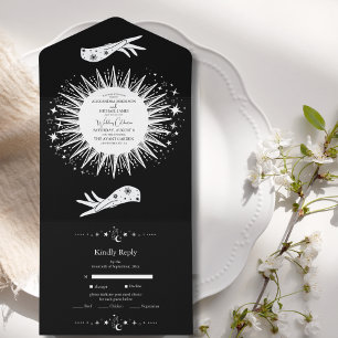 Schwarz-weiße Hochzeit der Tarot-Karte Liebhaber All In One Einladung