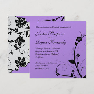 Schwarz-weiße Hochzeit Einladung Floral Lila Silbe