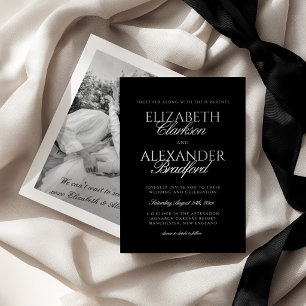 Schwarz-Weiße Hochzeit im Stil des alten Geldes Einladung